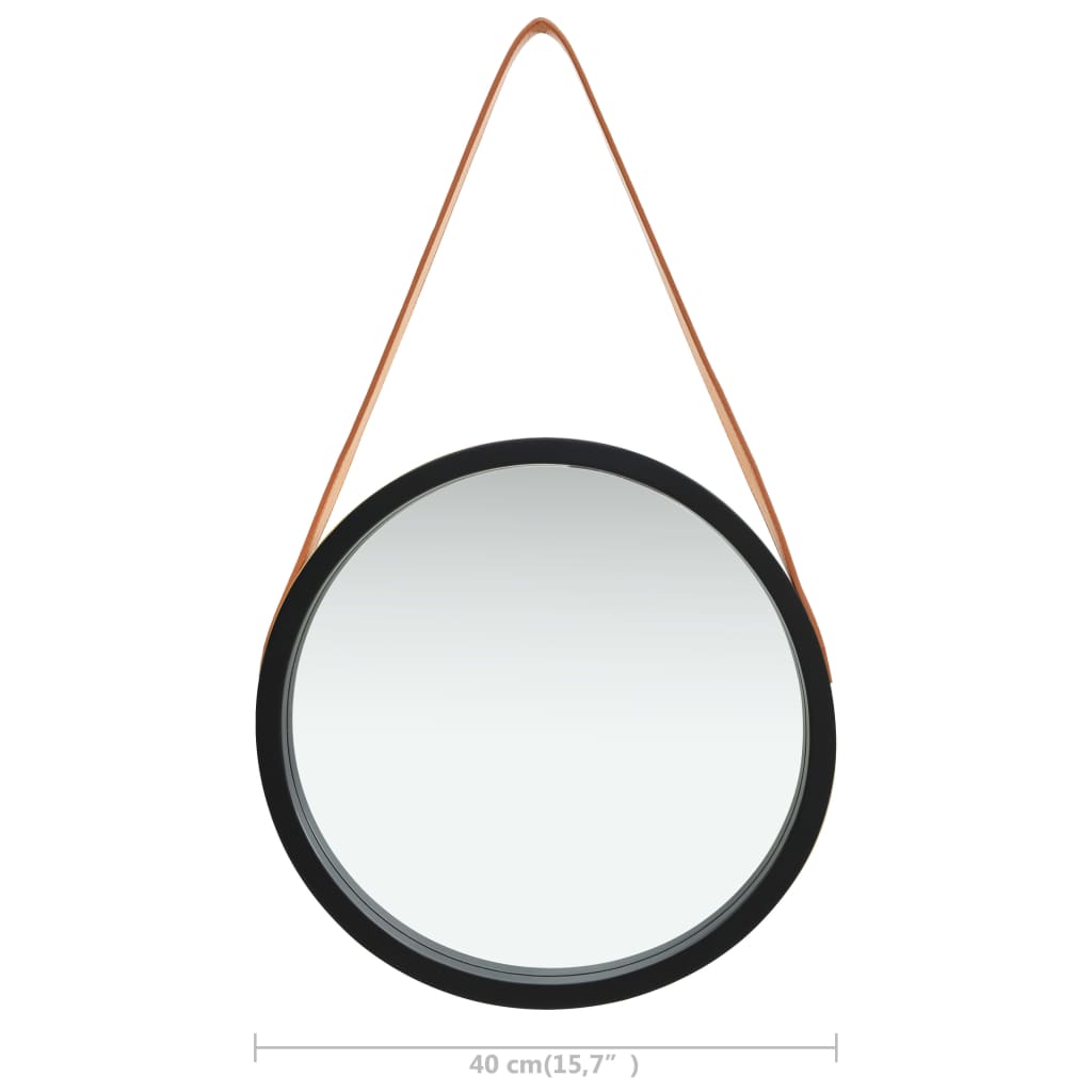 Nástěnné Zrcadlo S Popruhem 40 Cm Černé