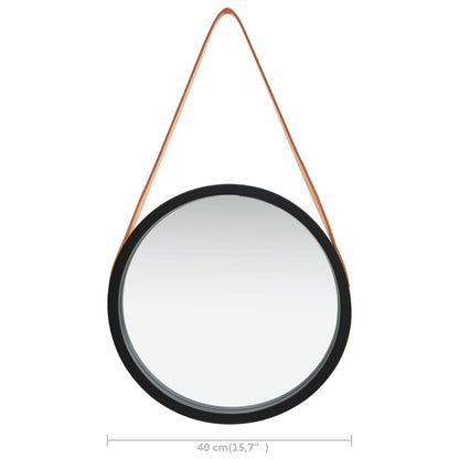 Nástěnné Zrcadlo S Popruhem 40 Cm Černé