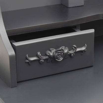 Toaletní Stolek Se Stoličkou A 3Dílné Skládací Zrcadlo Šedý