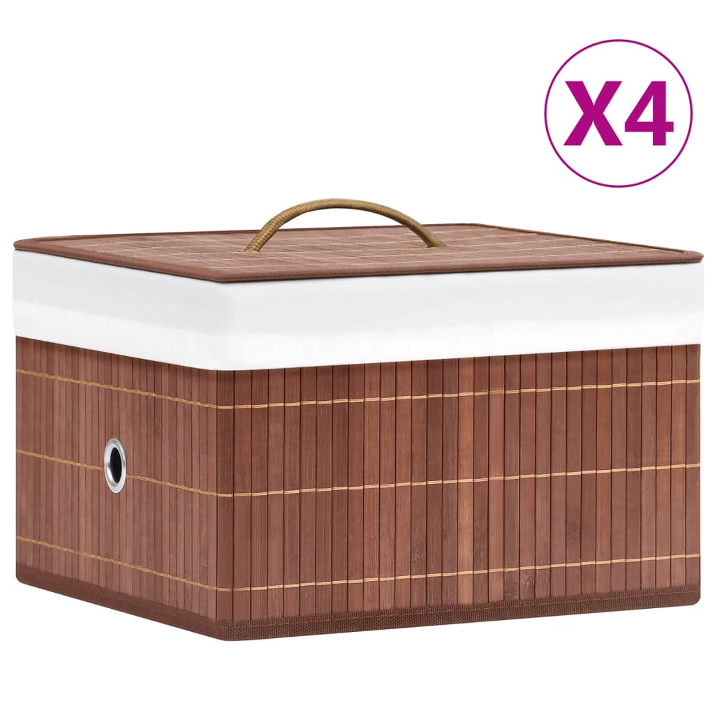 Bambusové Úložné Boxy 4 Ks Černé