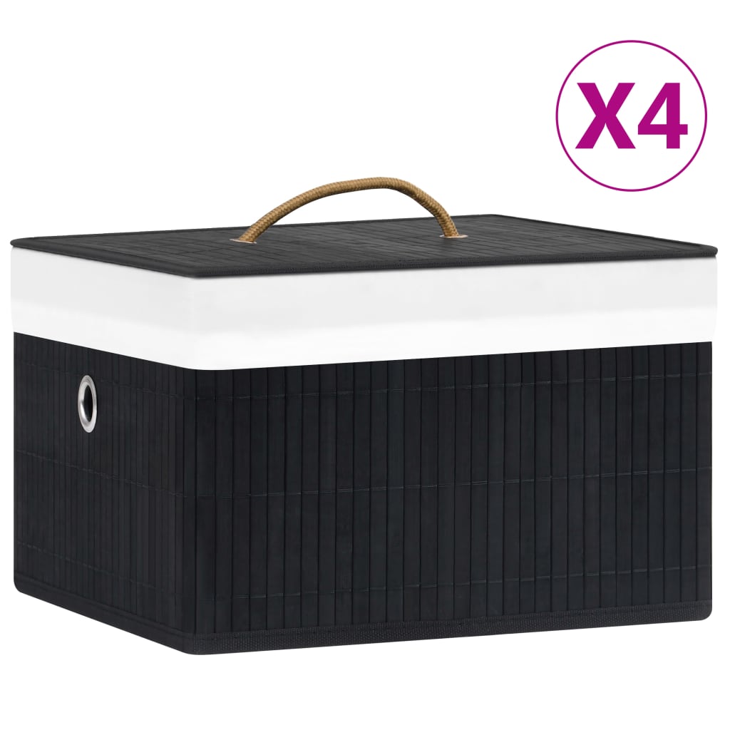 Bambusové Úložné Boxy 4 Ks Černé