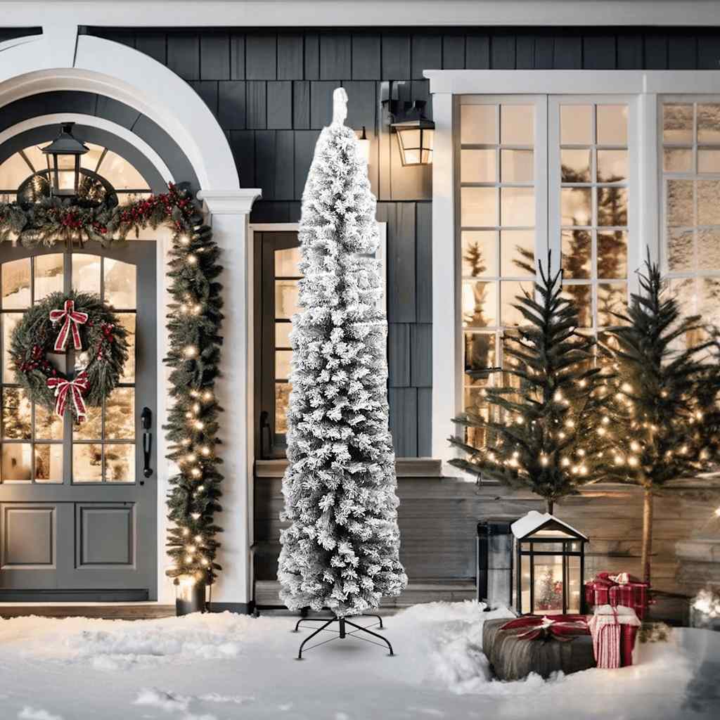 Úzký Umělý Vánoční Stromek Zasněžený Zelený Pvc Zelená