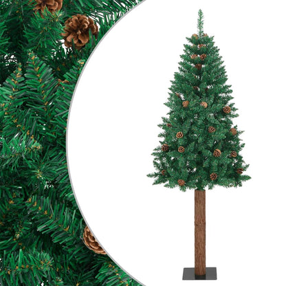 Úzký Vánoční Stromek Pravé Dřevo A Bílý Sníh Zelený 210 Cm
