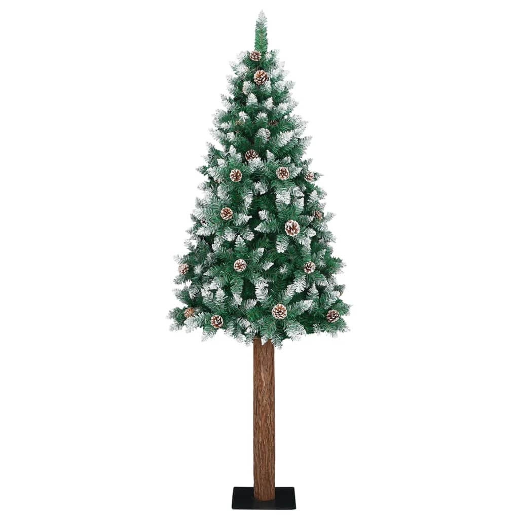 Úzký Vánoční Stromek Pravé Dřevo A Bílý Sníh Zelený 210 Cm