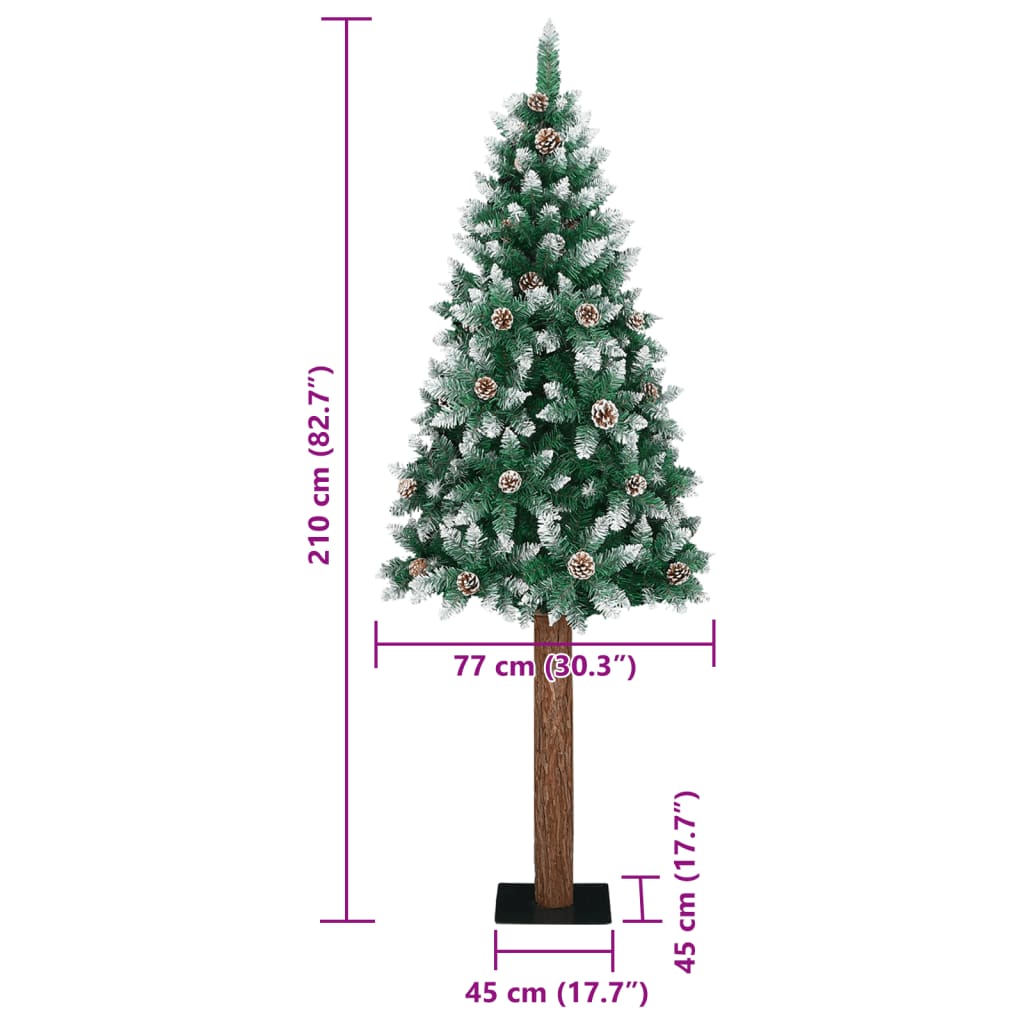 Úzký Vánoční Stromek Pravé Dřevo A Bílý Sníh Zelený 210 Cm