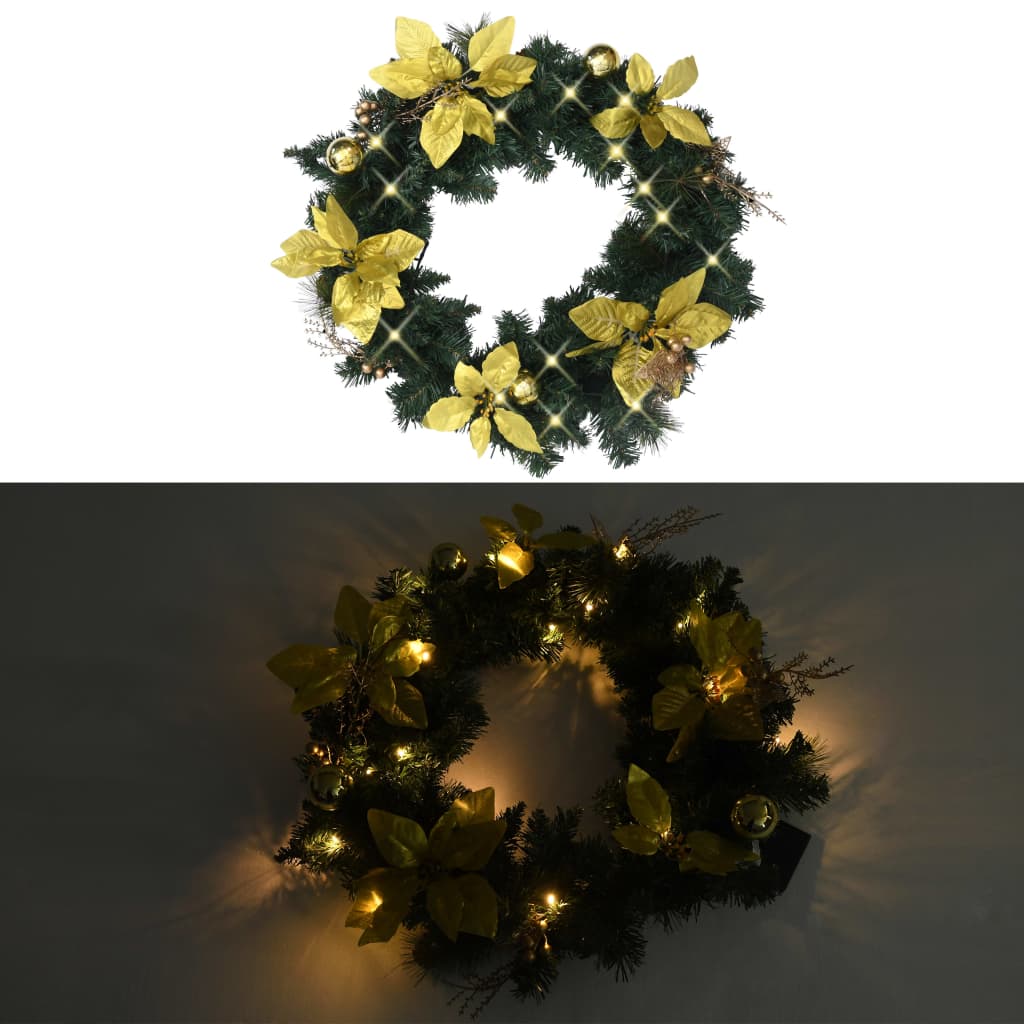 Vánoční Věnec S Led Diodami Zelený 60 Cm Pvc