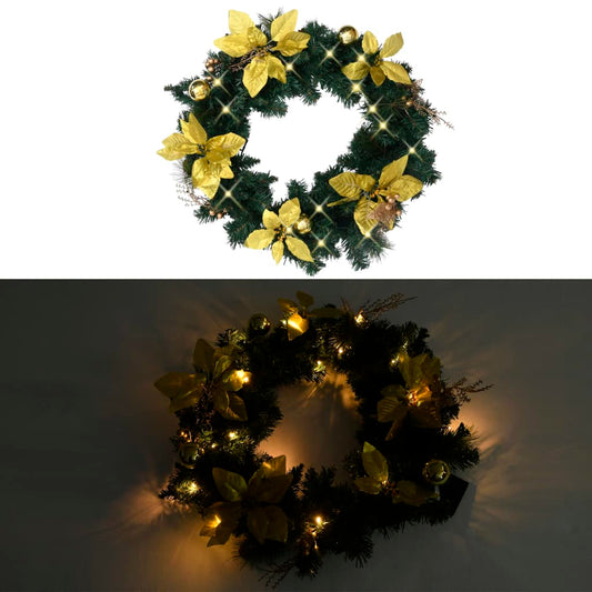 Vánoční Věnec S Led Diodami Zelený 60 Cm Pvc