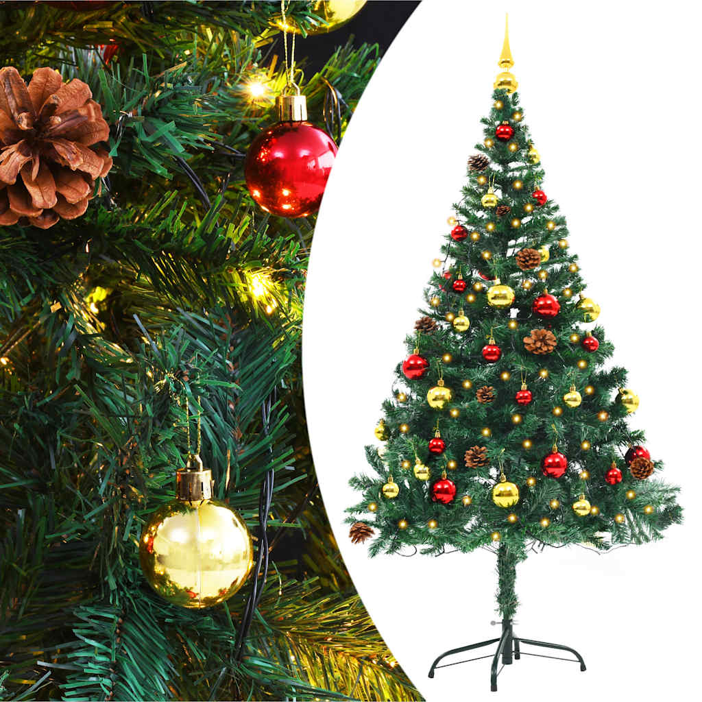 Vánoční Stromek S Led Osvětlením A Baňkami Zelený 180 Cm