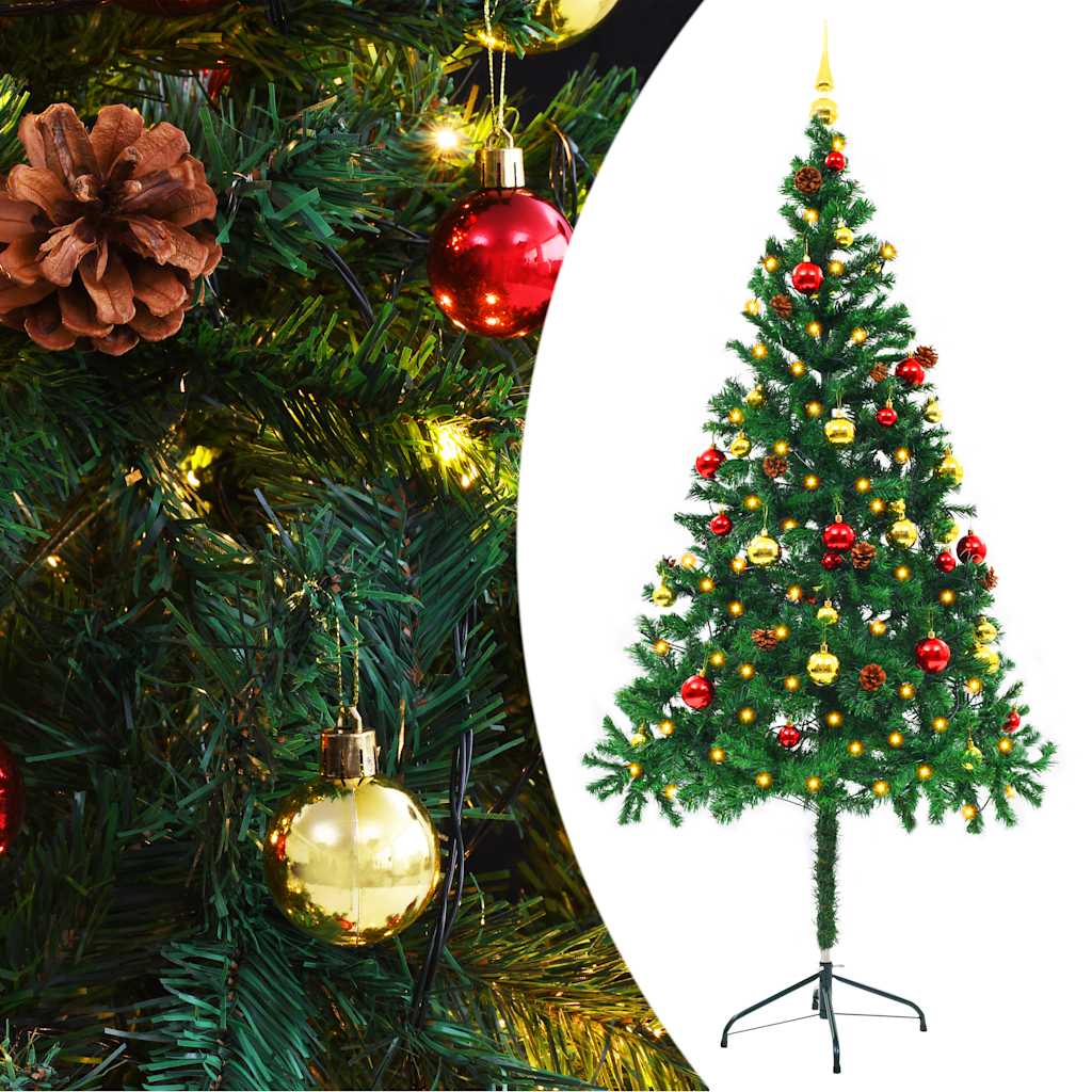 Vánoční Stromek S Led Osvětlením A Baňkami Zelený 180 Cm