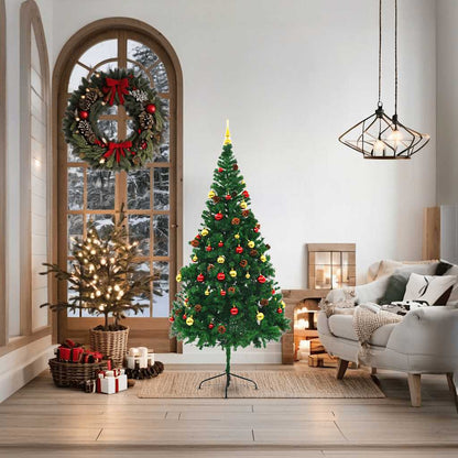 Vánoční Stromek S Led Osvětlením A Baňkami Zelený 180 Cm