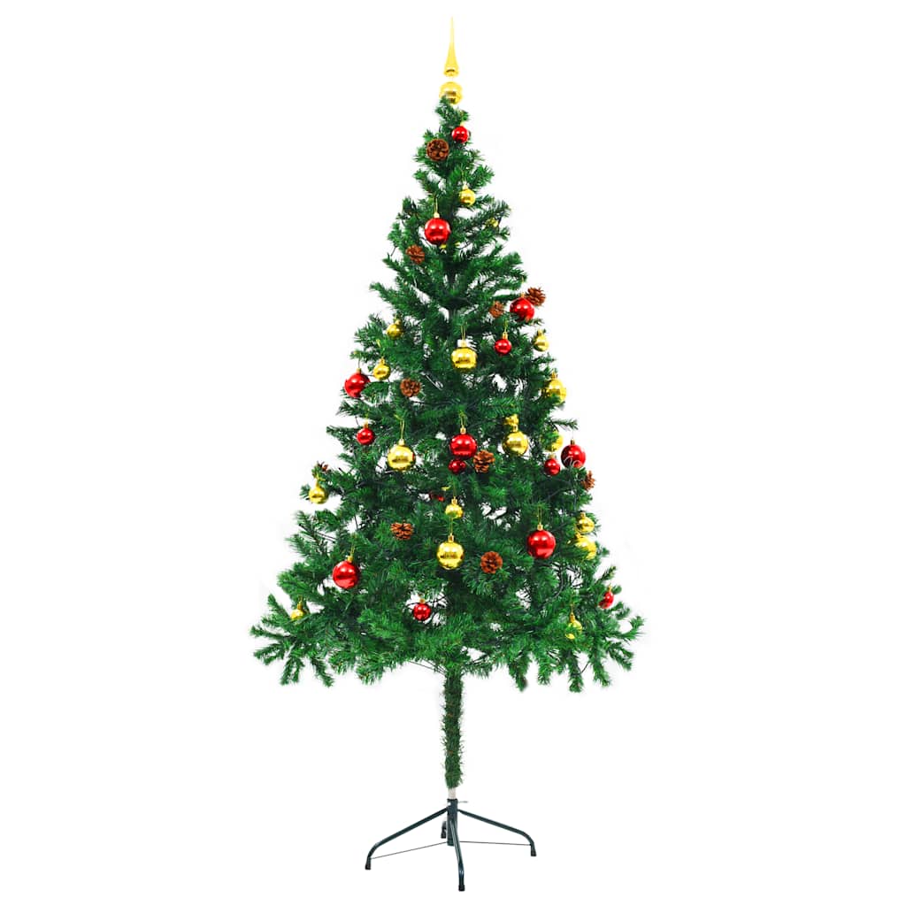 Vánoční Stromek S Led Osvětlením A Baňkami Zelený 180 Cm