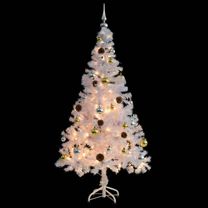Vánoční Stromek S Led Osvětlením A Baňkami Bílý 150 Cm