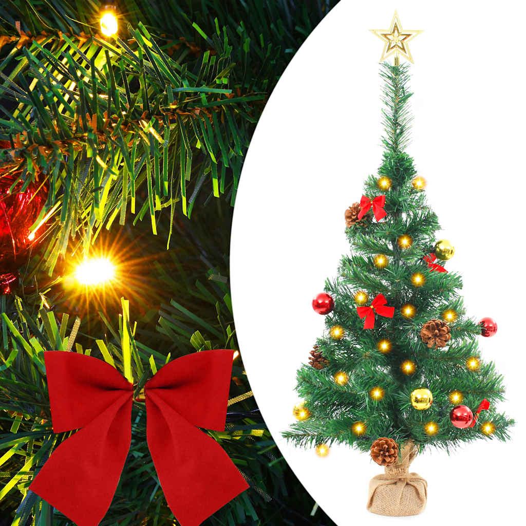 Vánoční Stromek S Led Osvětlením A Baňkami Zelený 64 Cm