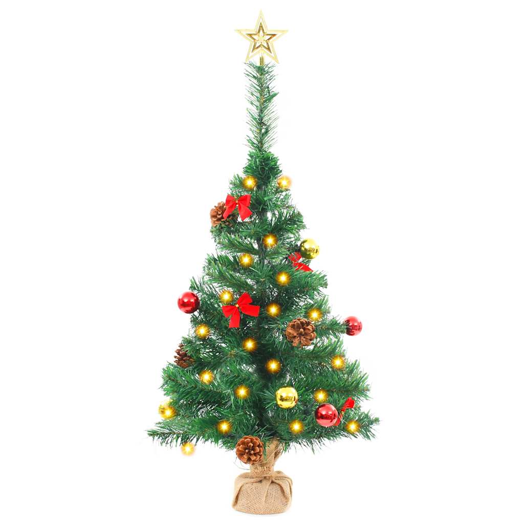 Vánoční Stromek S Led Osvětlením A Baňkami Zelený 64 Cm