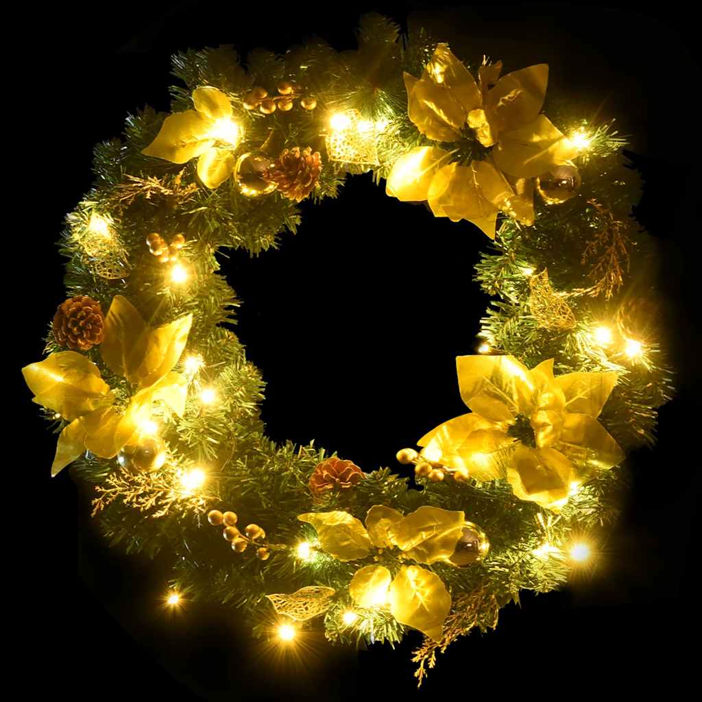 Vánoční Věnec S Led Světly Zelený 60 Cm Pvc
