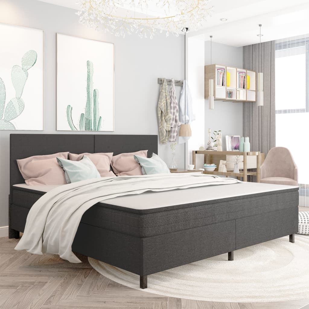 Postel Boxspring Tmavě Šedá Textil 200 X 200 Cm