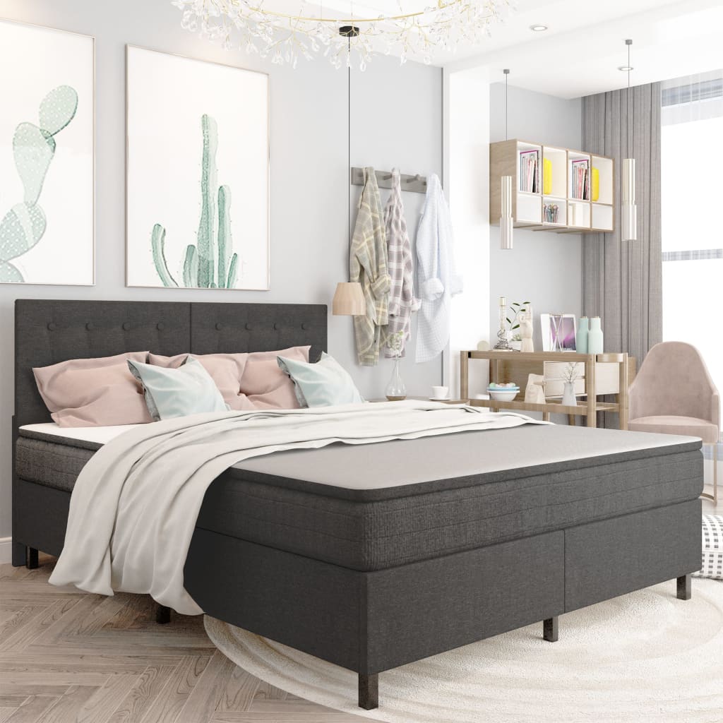 Postel Boxspring Tmavě Šedá Textil 160 X 200 Cm