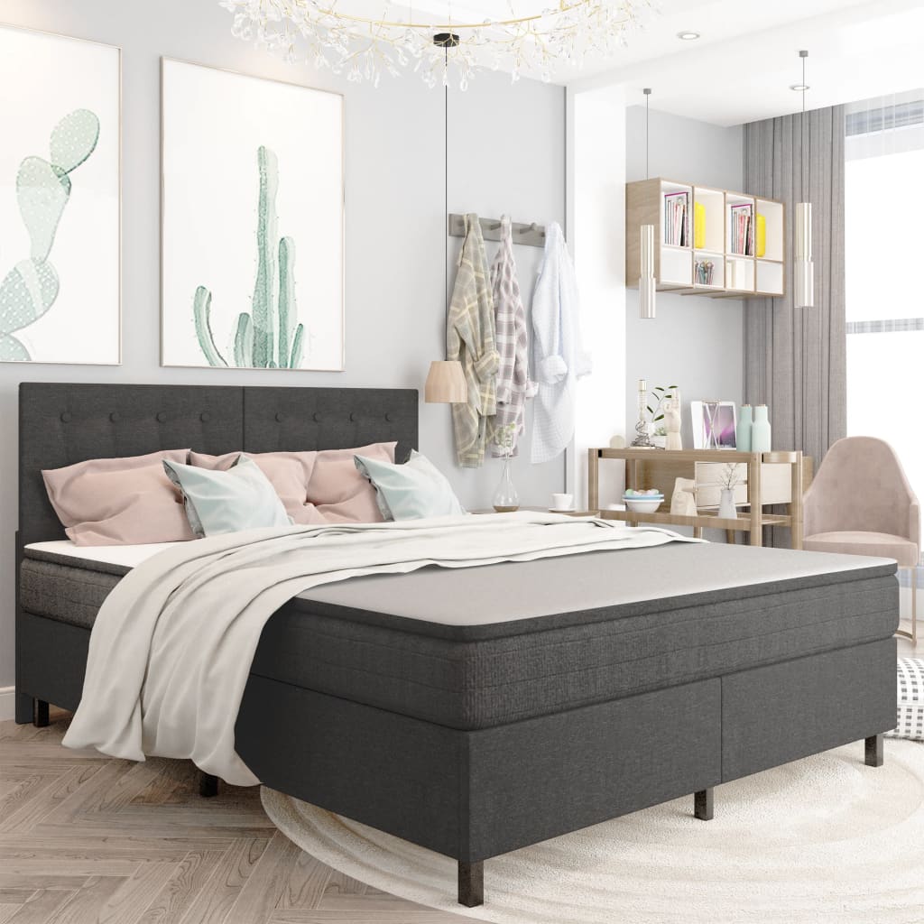 Postel Boxspring Tmavě Šedá Textil 180 X 200 Cm