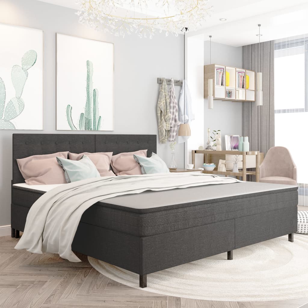 Postel Boxspring Tmavě Šedá Textil 200 X 200 Cm