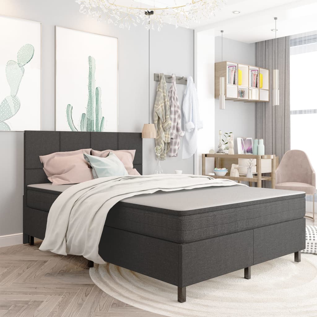 Postel Boxspring Tmavě Šedá Textil 140 X 200 Cm