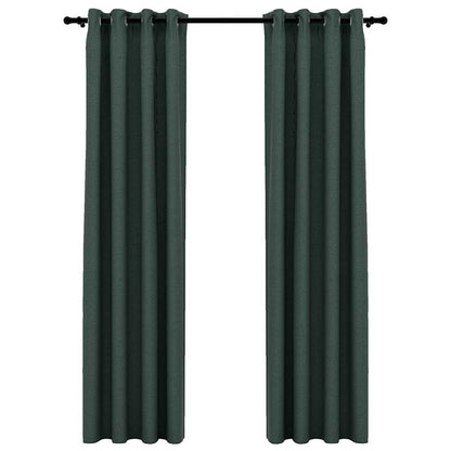 Zatemňovací Závěsy S Kroužky Vzhled Lnu 2 Ks Zelené