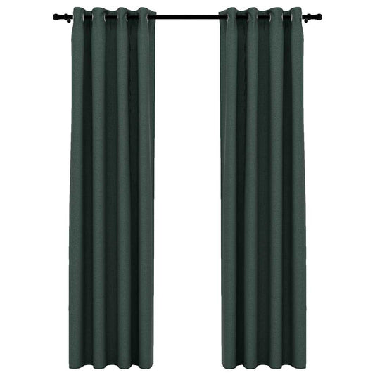 Zatemňovací Závěsy S Kroužky Vzhled Lnu 2 Ks Zelené