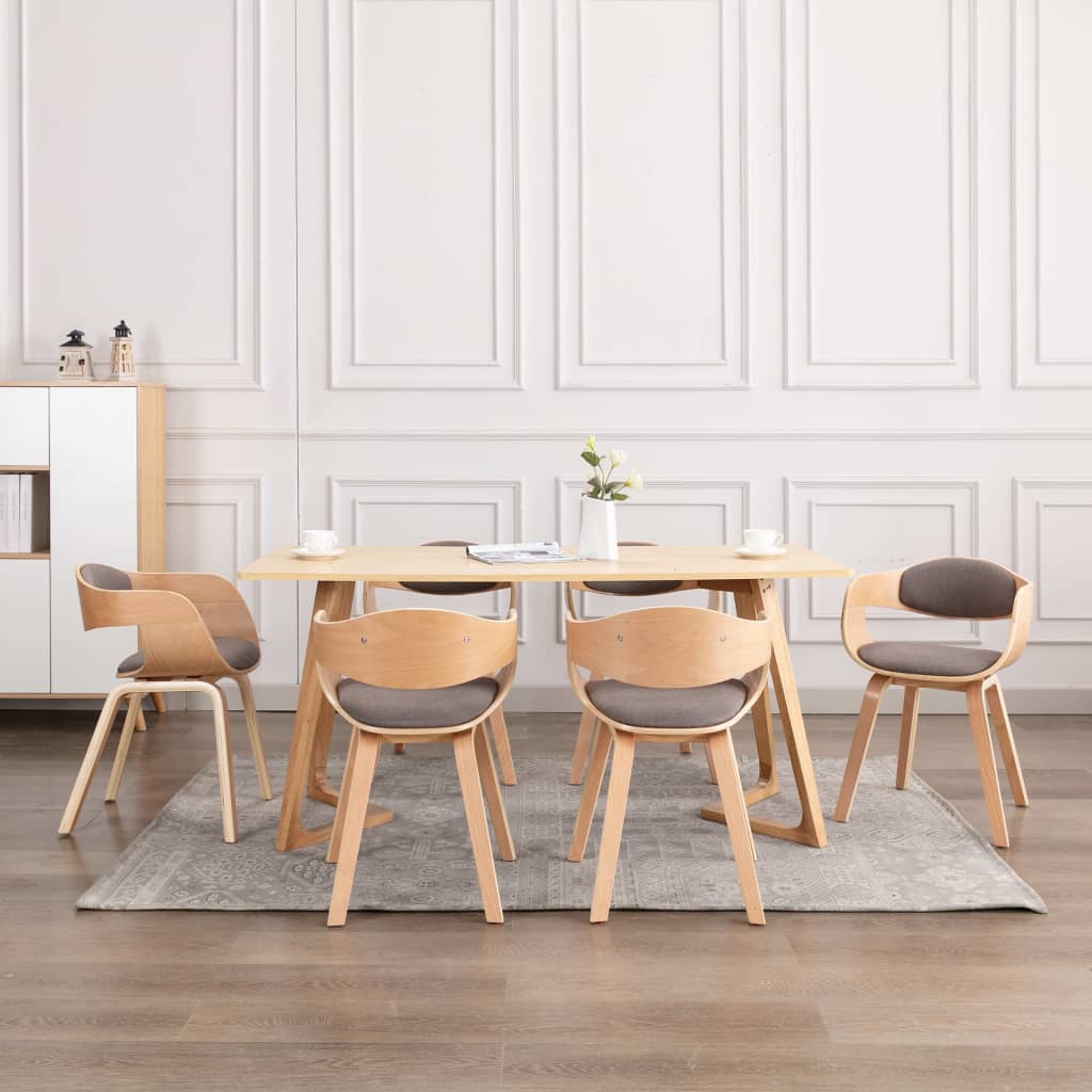 Jídelní Židle 6 Ks Ohýbané Dřevo A Taupe Textil
