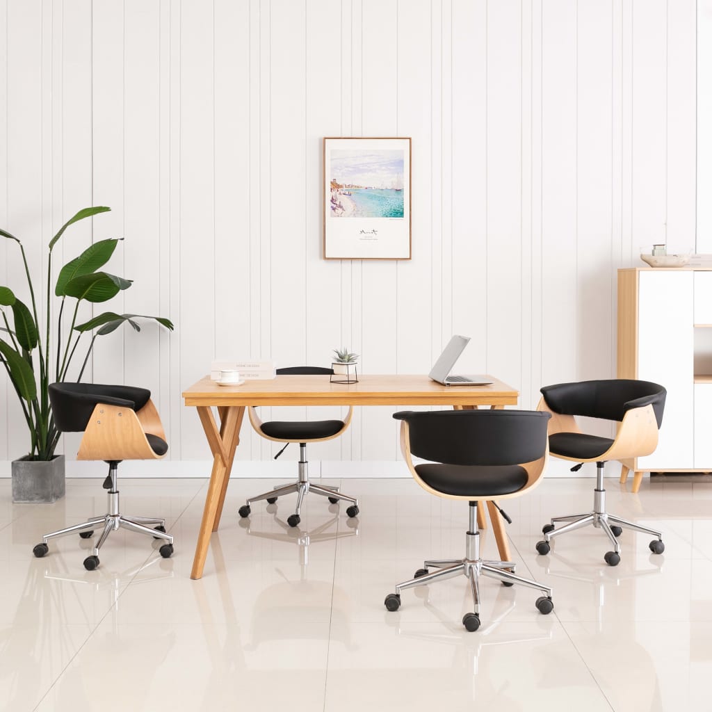 Otočná Jídelní Židle Černá Ohýbané Dřevo A Umělá Kůže