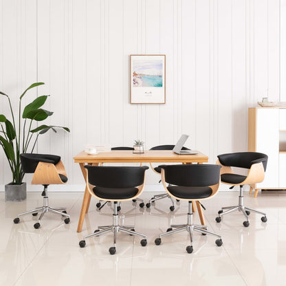 Otočná Jídelní Židle Černá Ohýbané Dřevo A Umělá Kůže