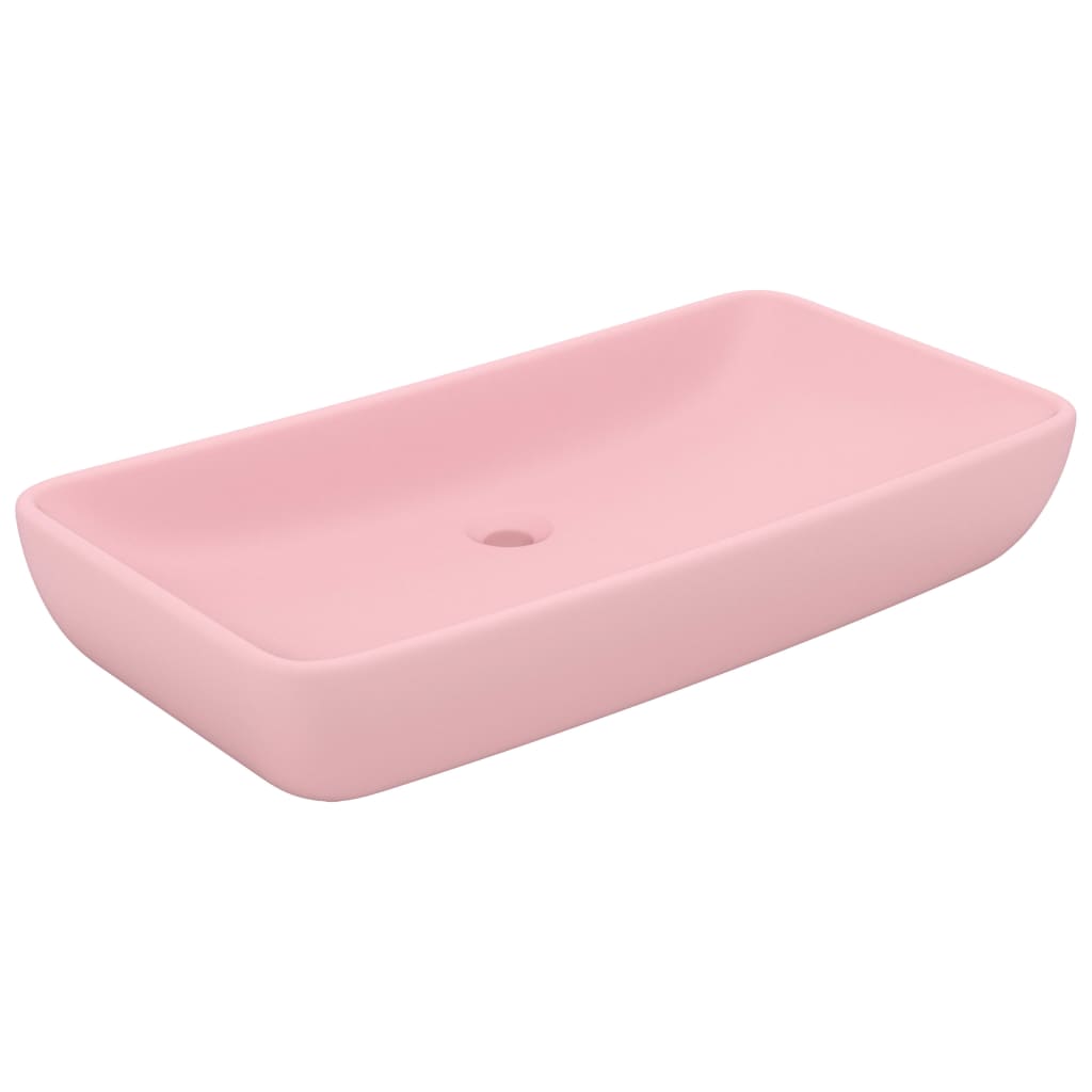 Luxusní Umyvadlo Obdélníkové Matné Růžové 71 X 38 Cm Keramické