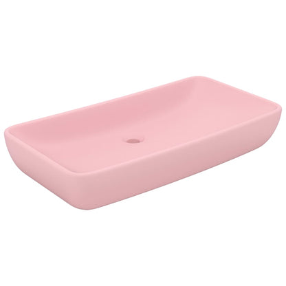 Luxusní Umyvadlo Obdélníkové Matné Růžové 71 X 38 Cm Keramické