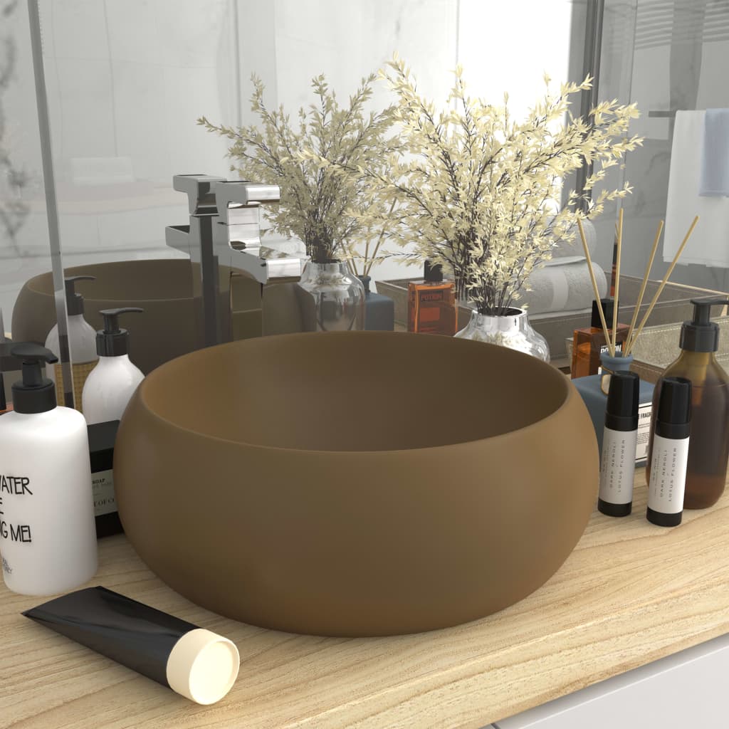 Luxusní Umyvadlo Kulaté Matné Krémové 40 X 15 Cm Keramické