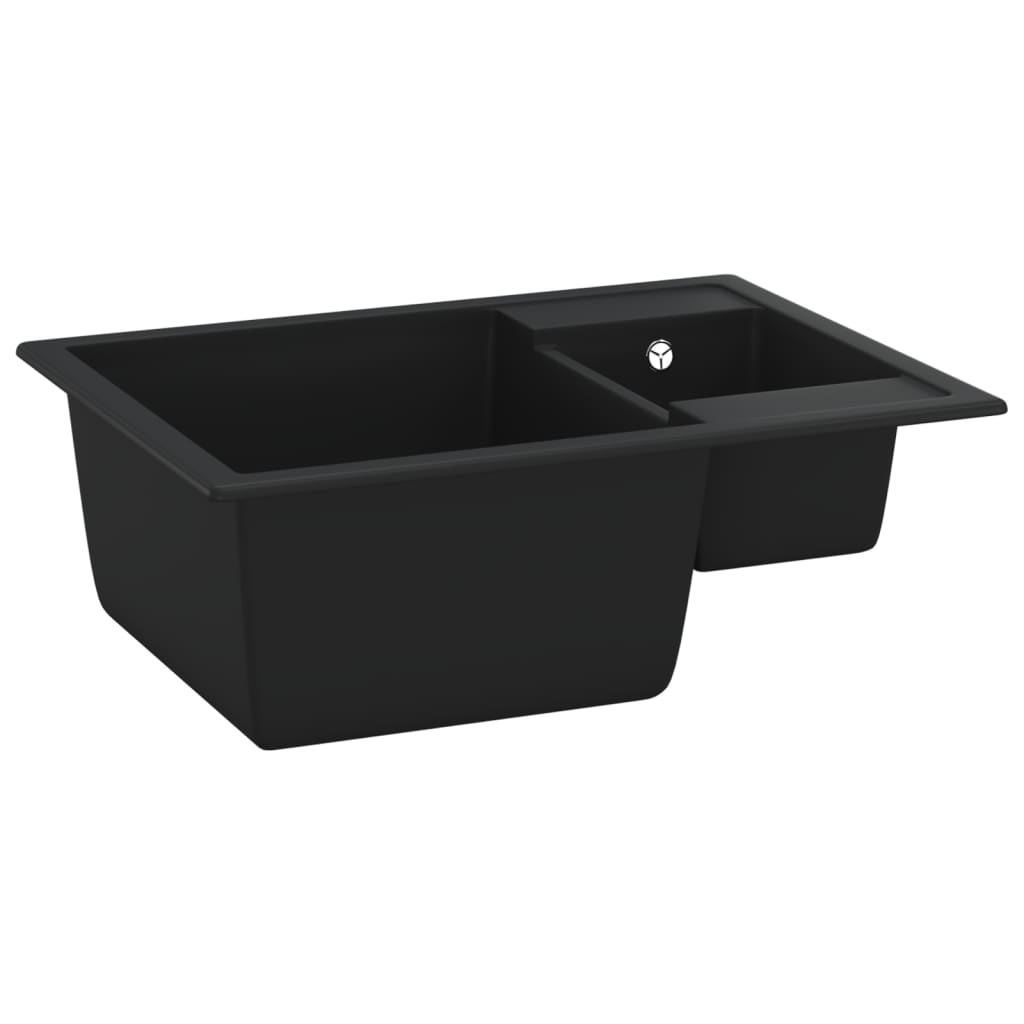 Kuchyňský Dřez S Přepadem Otvorem Dvojitý Černý Žula