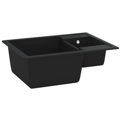 Kuchyňský Dřez S Přepadem Otvorem Dvojitý Černý Žula