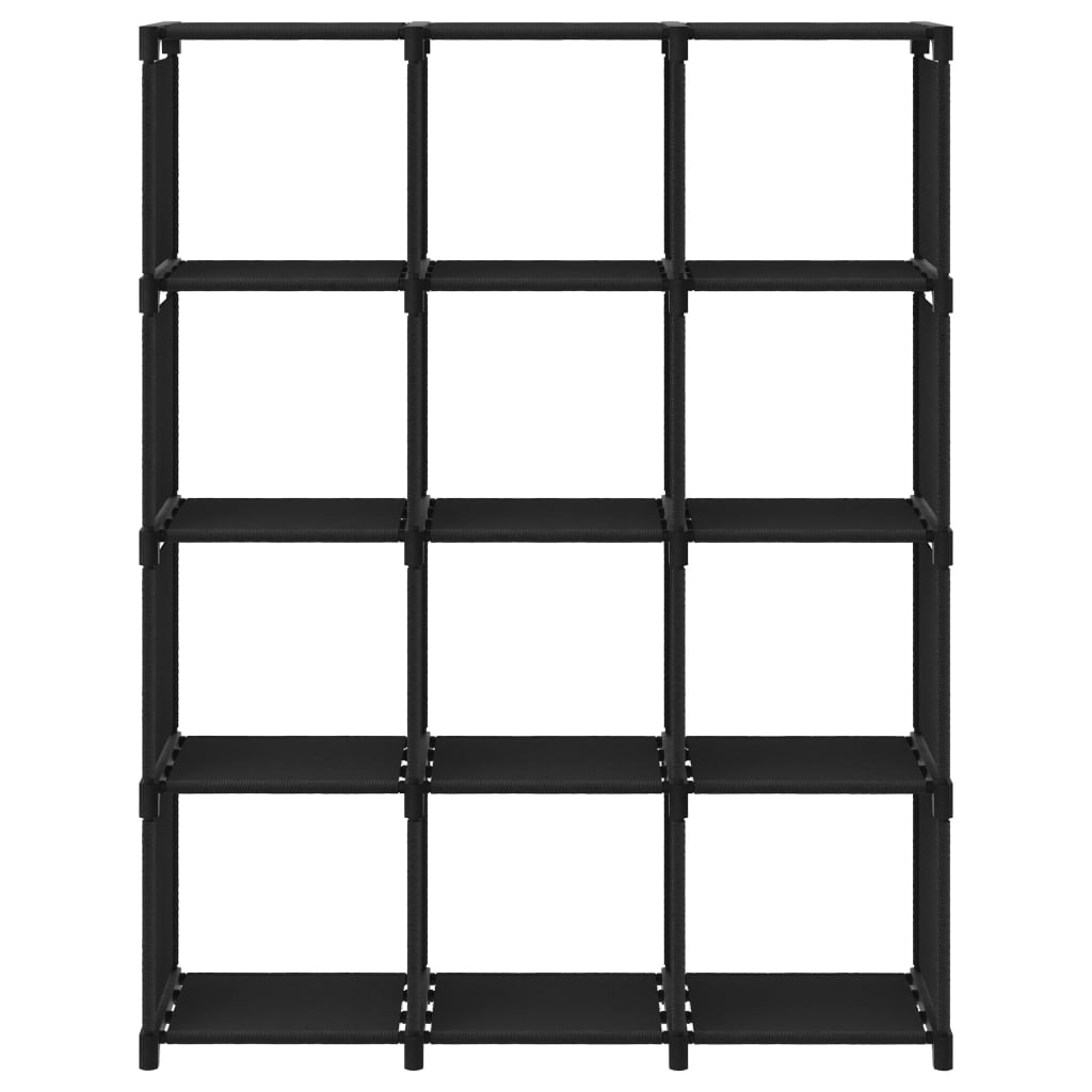 Výstavní Police S 12 Přihrádkami Černá 103 X 30 X 141 Cm Textil Černá