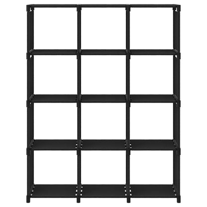 Výstavní Police S 12 Přihrádkami Černá 103 X 30 X 141 Cm Textil Černá