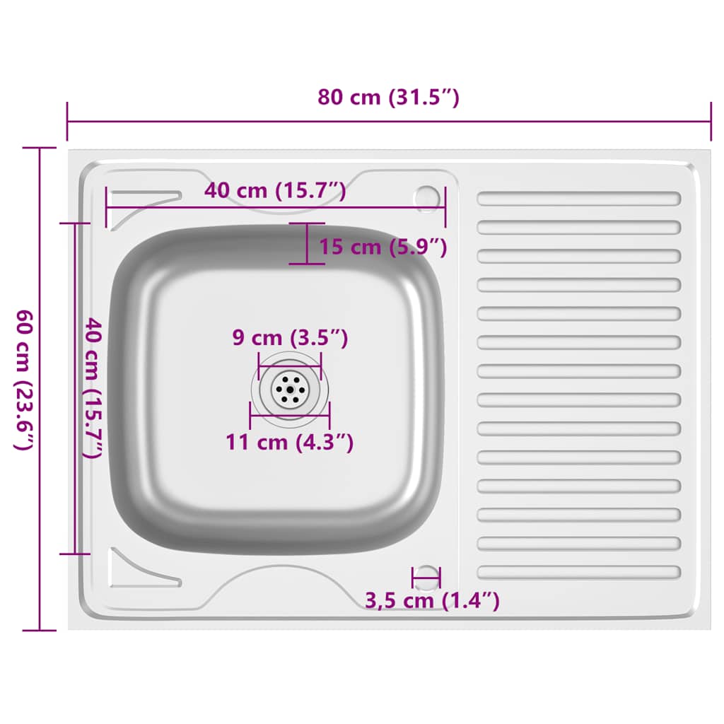 Kuchyňský Dřez S Odtokem Stříbrný Nerezová Ocel