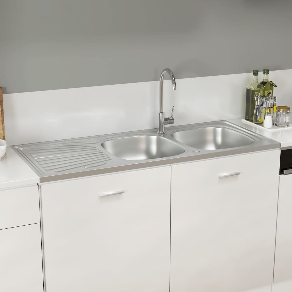 Kuchyňský Dvojitý Dřez Stříbrný 1 200X500X155 Mm Nerezová Ocel