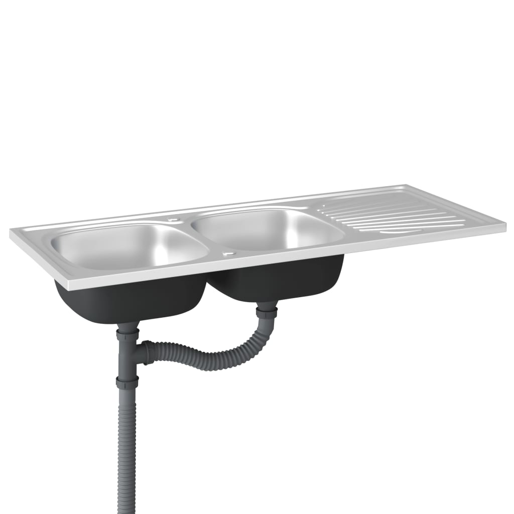 Kuchyňský Dvojitý Dřez Stříbrný 1 200X500X155 Mm Nerezová Ocel