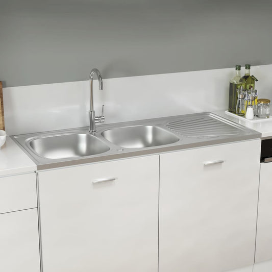 Kuchyňský Dvojitý Dřez Stříbrný 1 200X500X155 Mm Nerezová Ocel