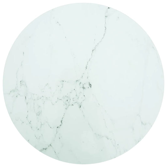 Stolní deska bílá Ø 90 x 1 cm tvrzené sklo mramorový design