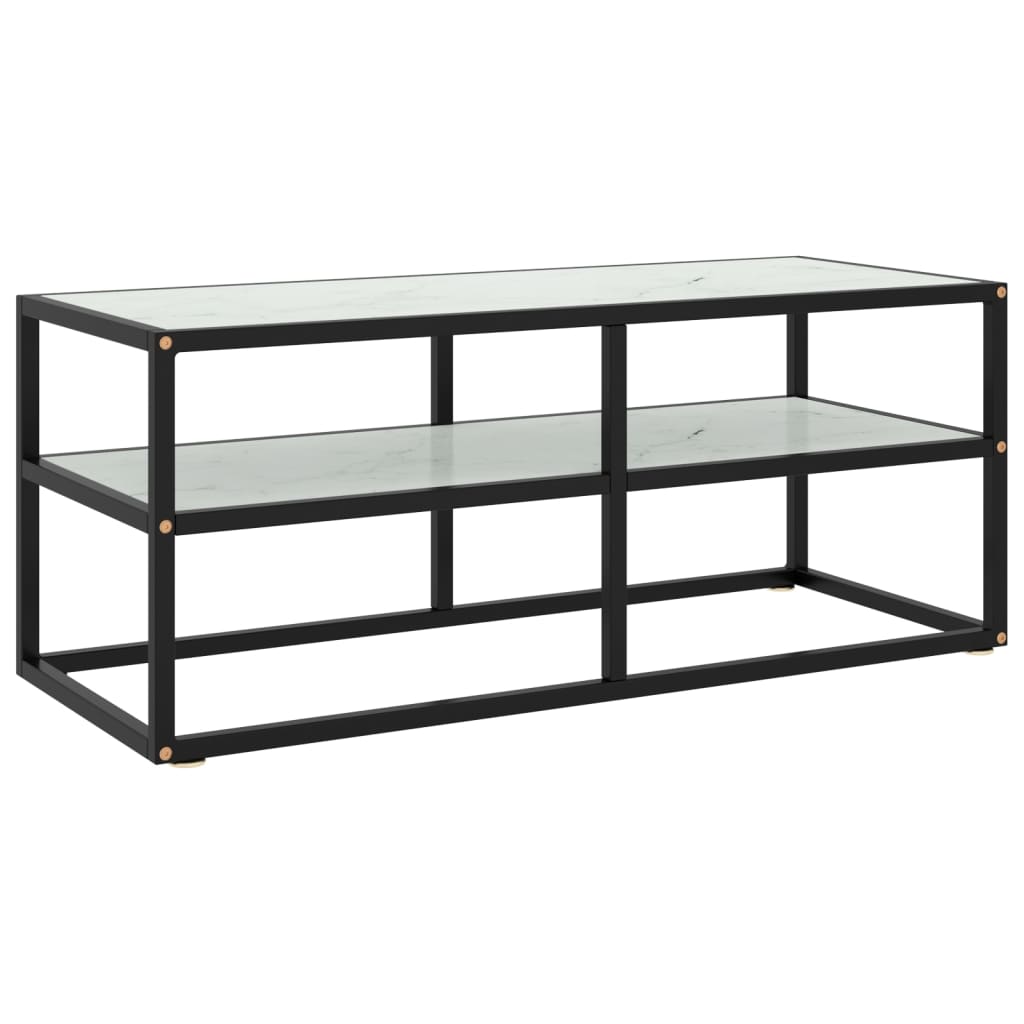 Tv Stolek Černý S Bílým Mramorovým Sklem 100 X 40 X 40 Cm