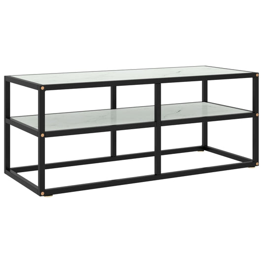Tv Stolek Černý S Bílým Mramorovým Sklem 100 X 40 X 40 Cm