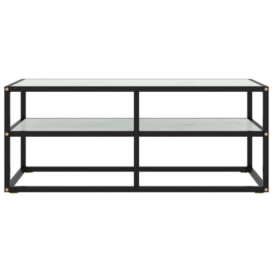 Tv Stolek Černý S Bílým Mramorovým Sklem 100 X 40 X 40 Cm
