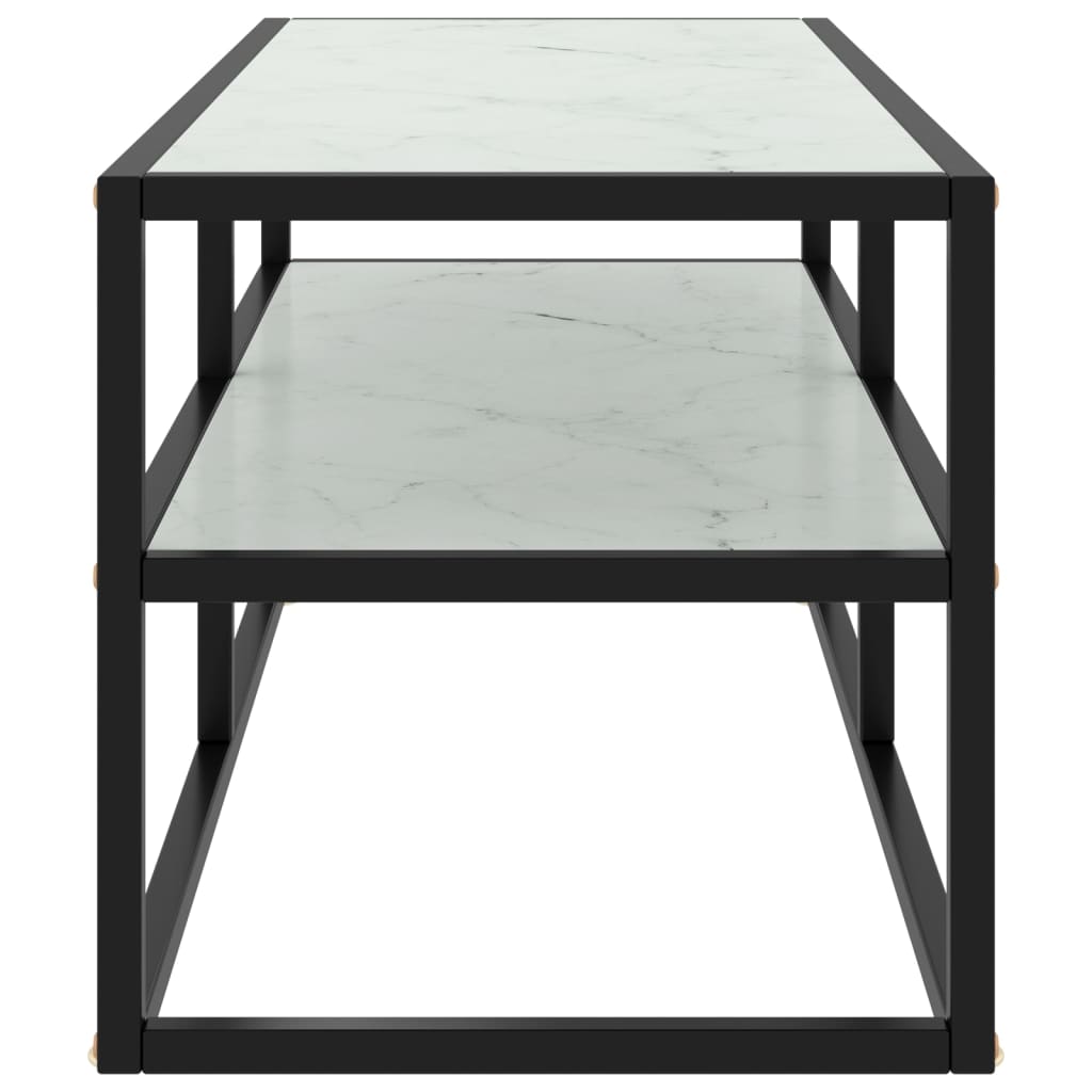 Tv Stolek Černý S Bílým Mramorovým Sklem 100 X 40 X 40 Cm