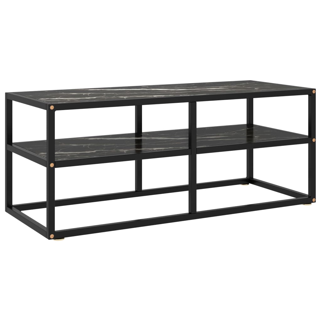 Tv Stolek Černý S Bílým Mramorovým Sklem 100 X 40 X 40 Cm