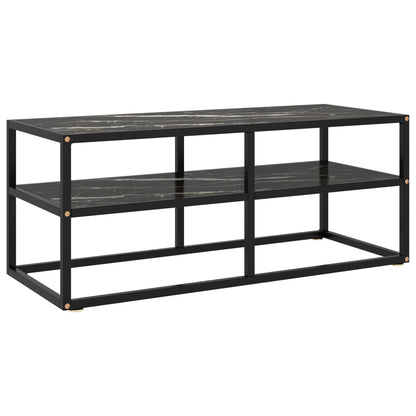 Tv Stolek Černý S Bílým Mramorovým Sklem 100 X 40 X 40 Cm