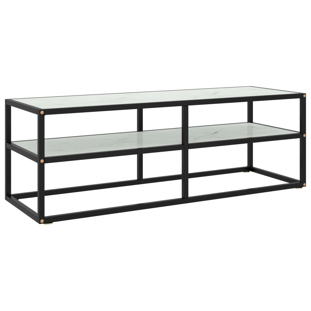 Tv Stolek Černý S Bílým Mramorovým Sklem 100 X 40 X 40 Cm