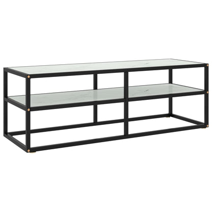 Tv Stolek Černý S Bílým Mramorovým Sklem 100 X 40 X 40 Cm