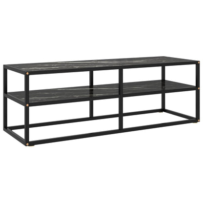 Tv Stolek Černý S Bílým Mramorovým Sklem 100 X 40 X 40 Cm